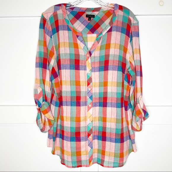 Talbots Check Plaid Button Up Shirt Long Sleeve Women’s Large Cotton - Picture 2 of 5
